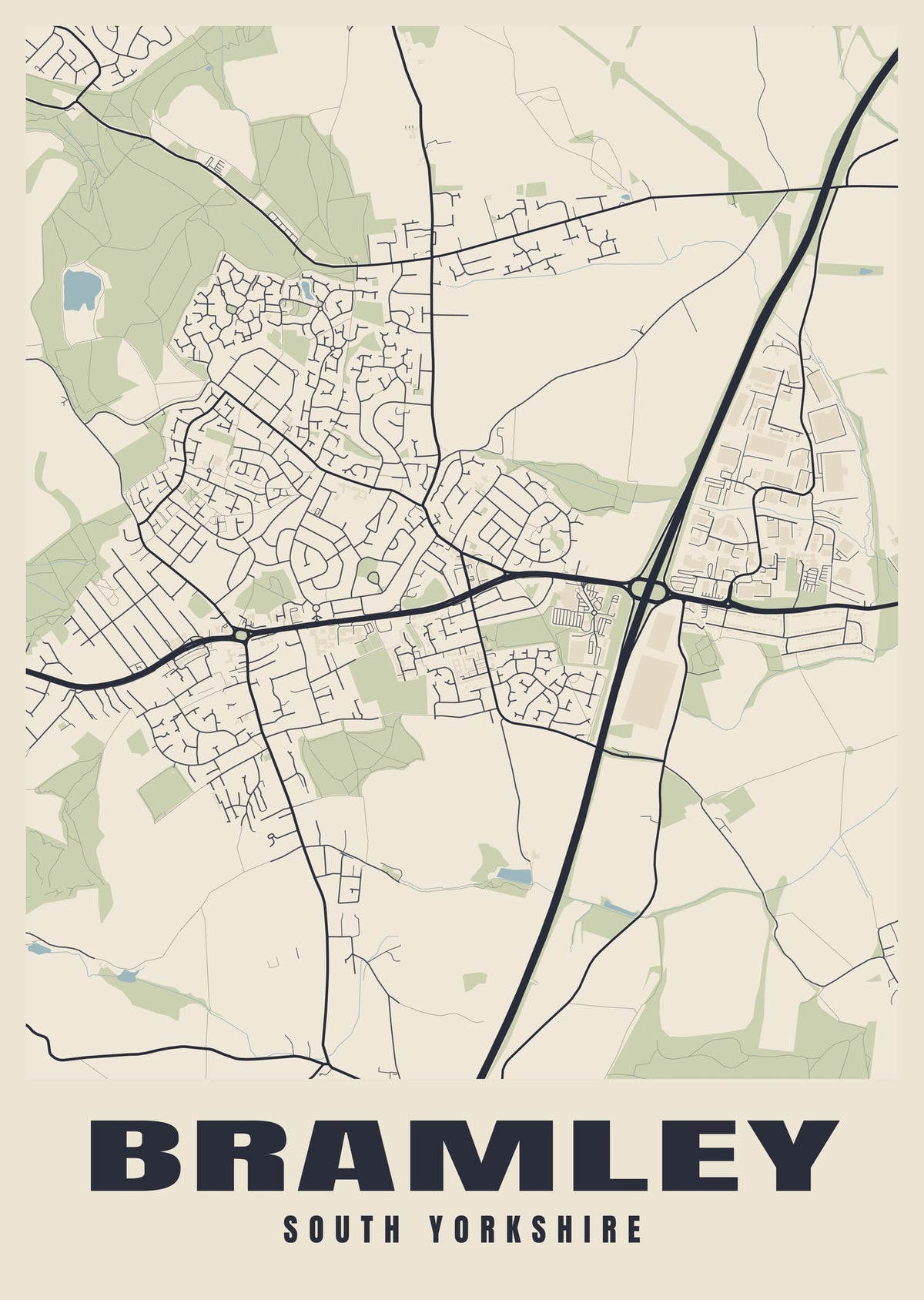 Street map poster of Bramley, South Yorkshire