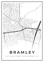Street map poster of Bramley village centre, South Yorkshire