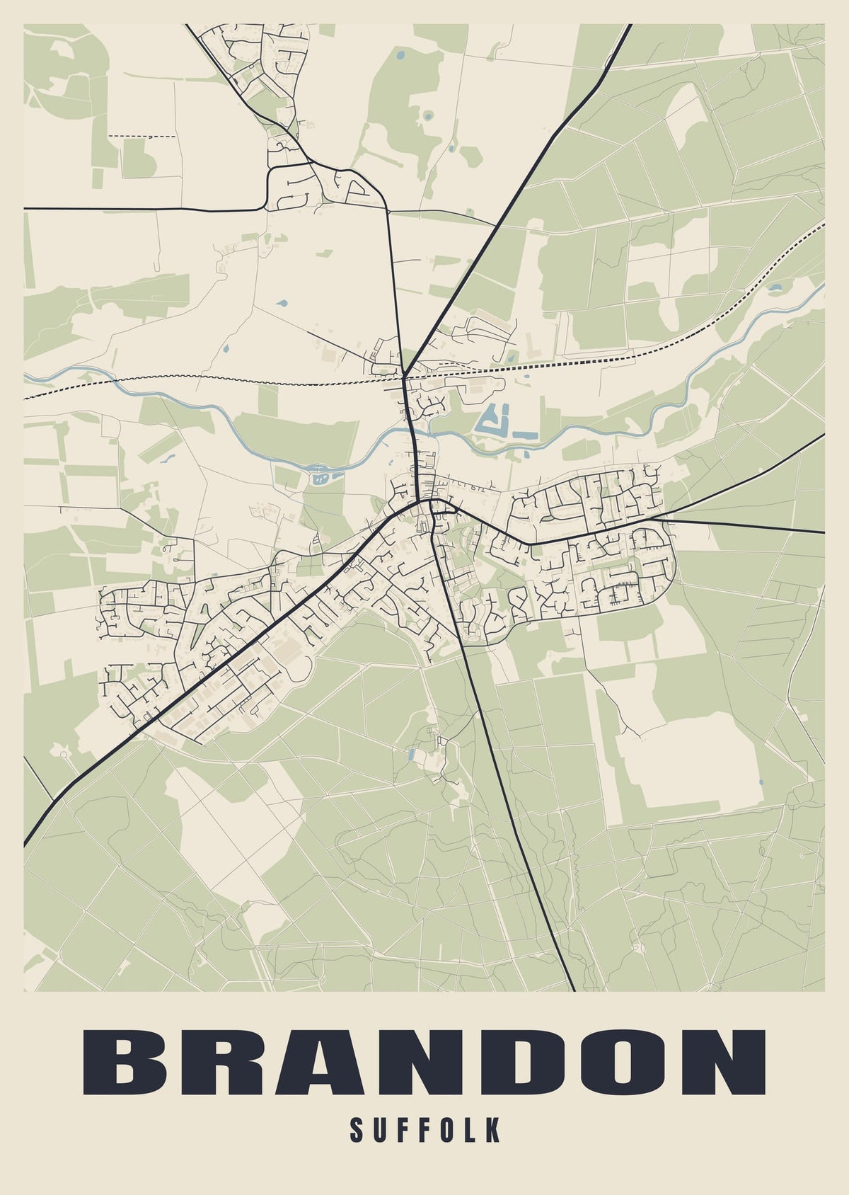 Street map poster of Brandon, Suffolk