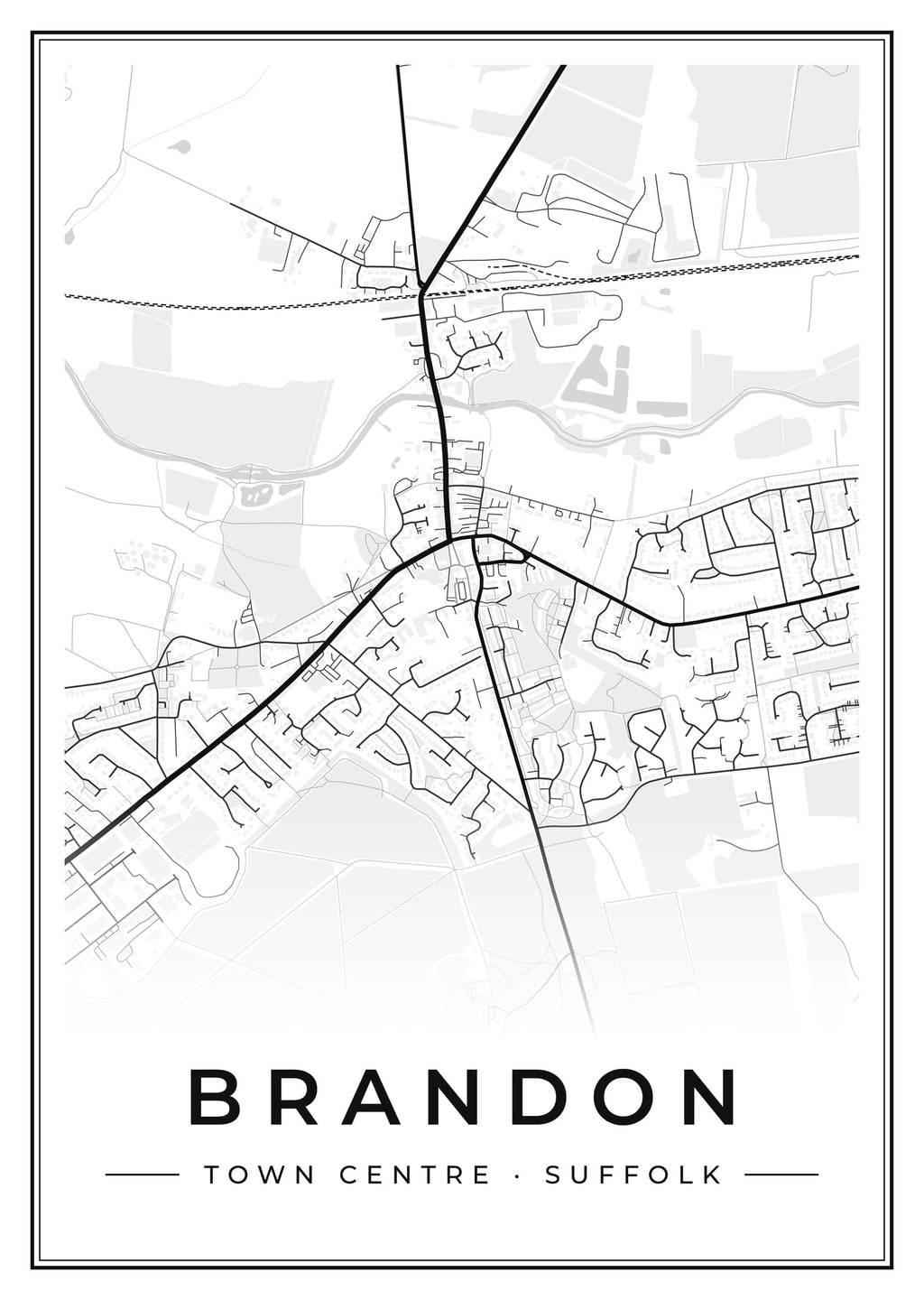 Street map poster of Brandon town centre, Suffolk