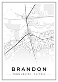 Street map poster of Brandon town centre, Suffolk