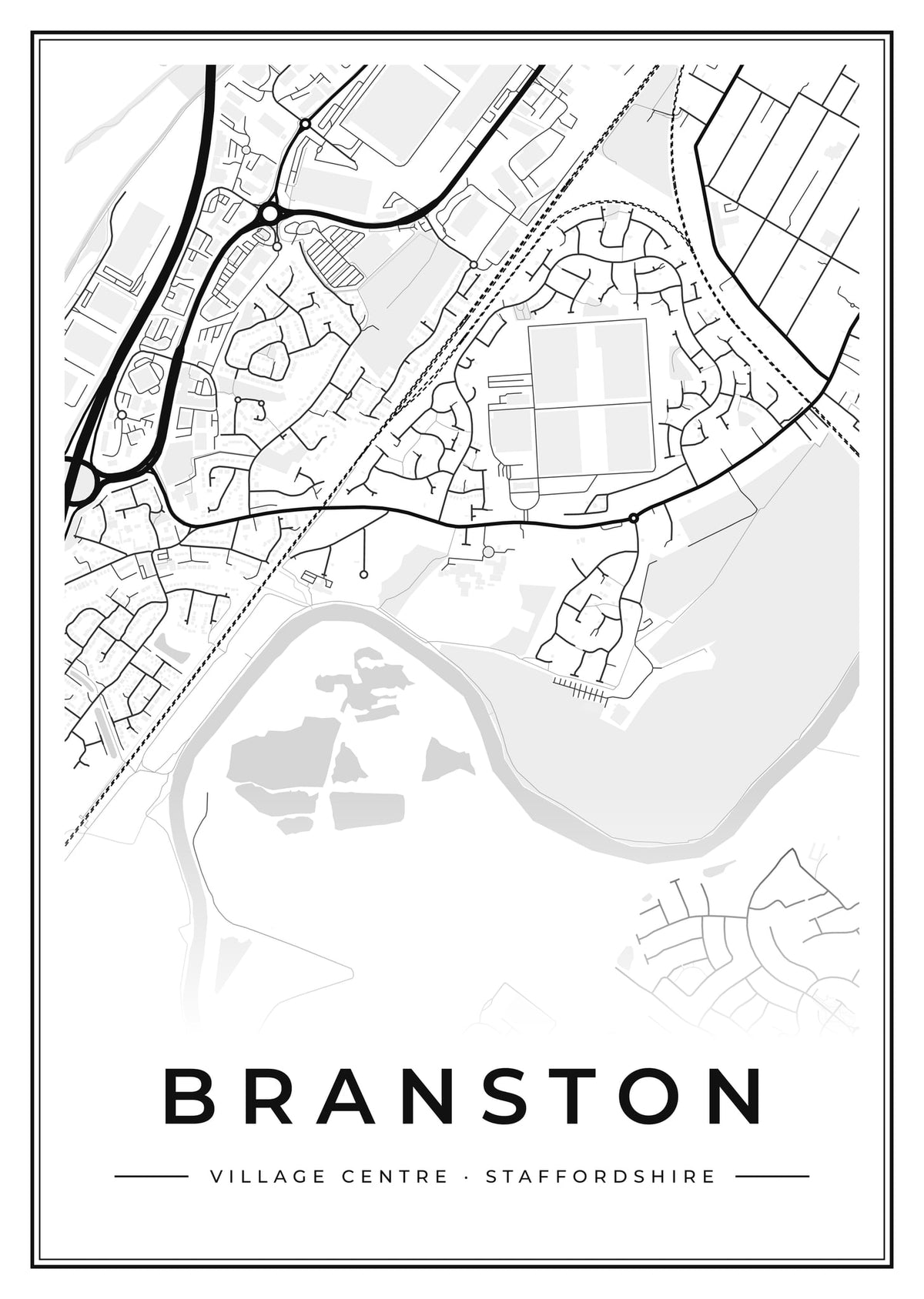 Street map poster of Branston village centre, Staffordshire