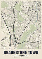 Street map poster of Braunstone Town, Leicestershire