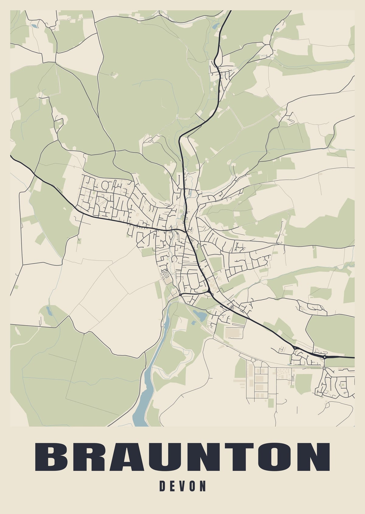 Street map poster of Braunton, Devon