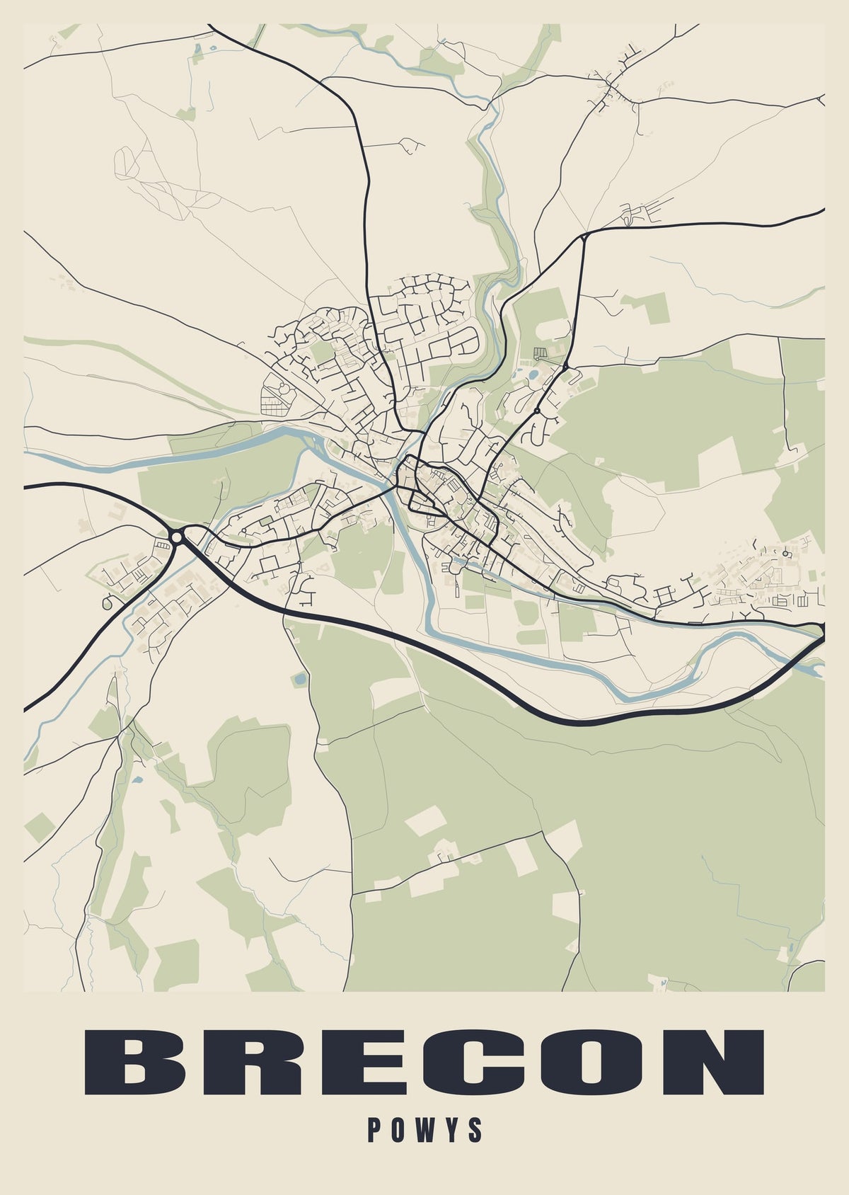 Street map poster of Brecon, Powys