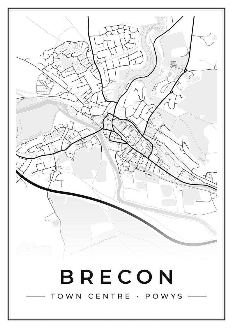 Brecon Town Centre Street Map Poster