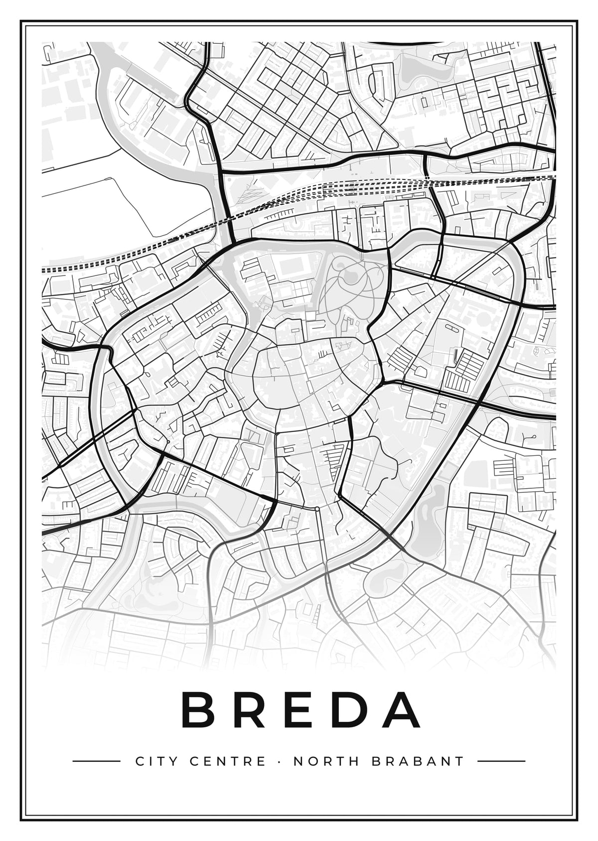 Street map poster of Breda city centre, North Brabant