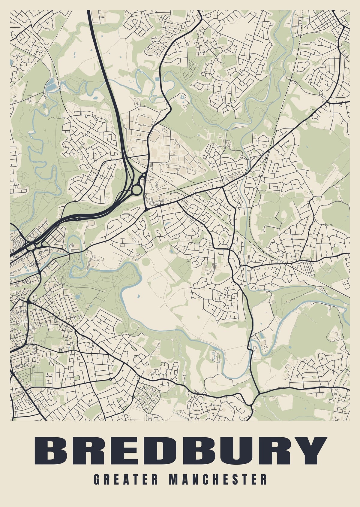 Street map poster of Bredbury, Greater Manchester