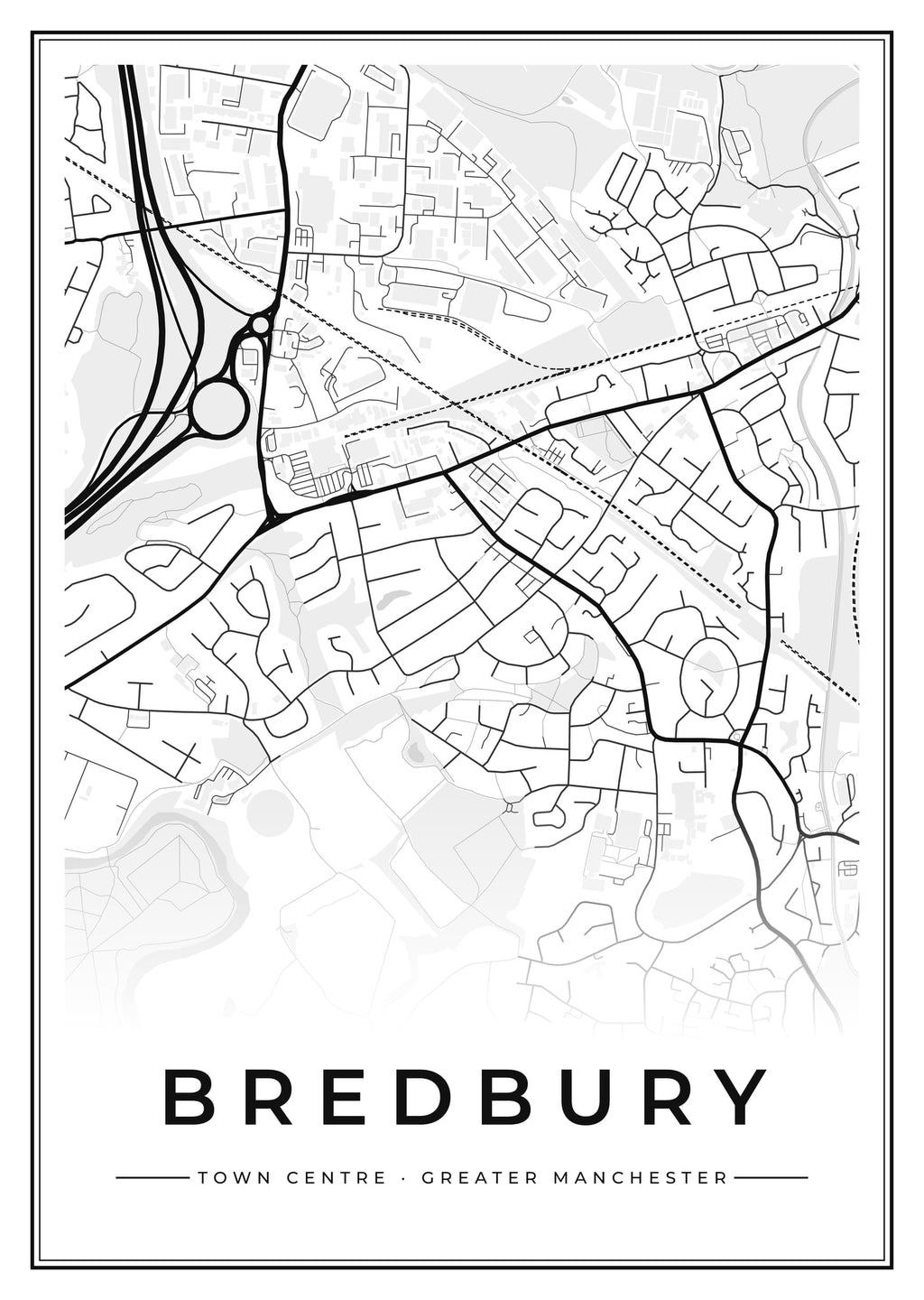 Street map poster of Bredbury town centre, Greater Manchester