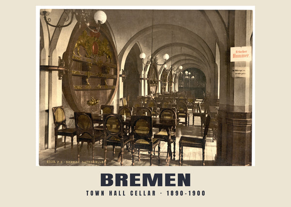 Bodega del ayuntamiento, Bremen — 1890–1900 · Lámina de fotocromo antiguo