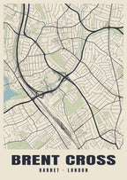 Heritage street map poster of Brent Cross, Barnet, London