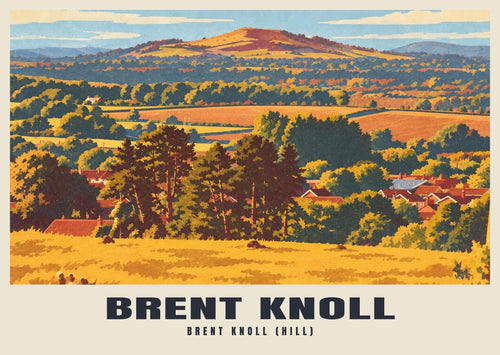 Brent Knoll (hill) poster, Retro Railway style