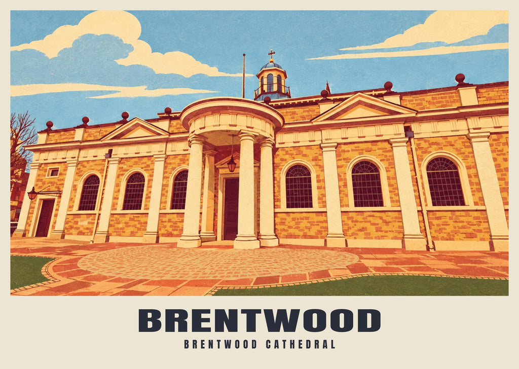 Brentwood Cathedral poster, Retro Railway style
