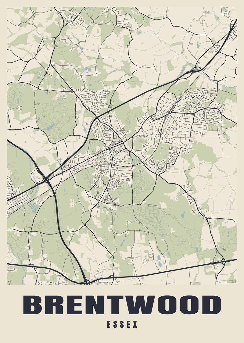 Brentwood Street Map Poster