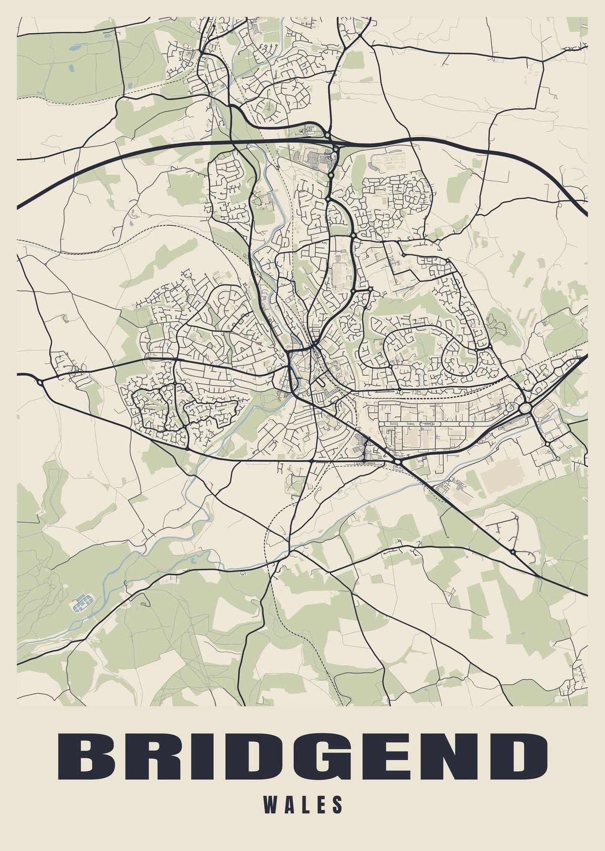 Street map poster of Bridgend