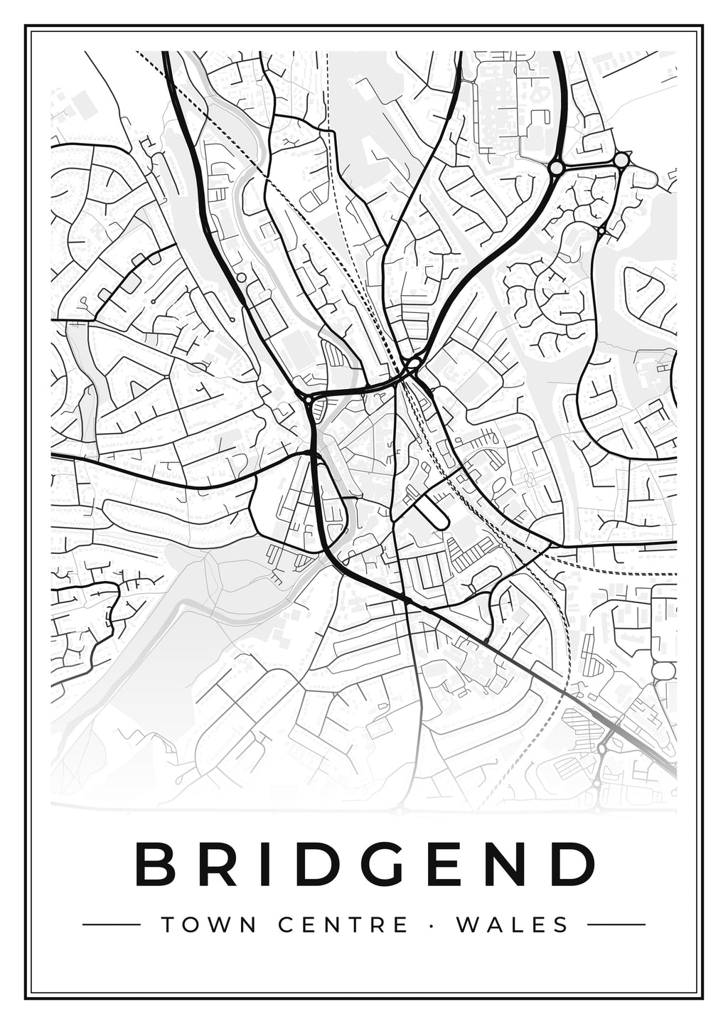 Street map poster of Bridgend town centre