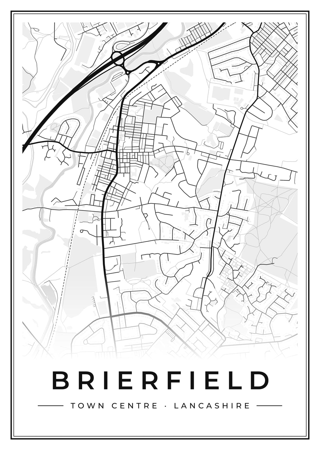 Street map poster of Brierfield town centre, Lancashire
