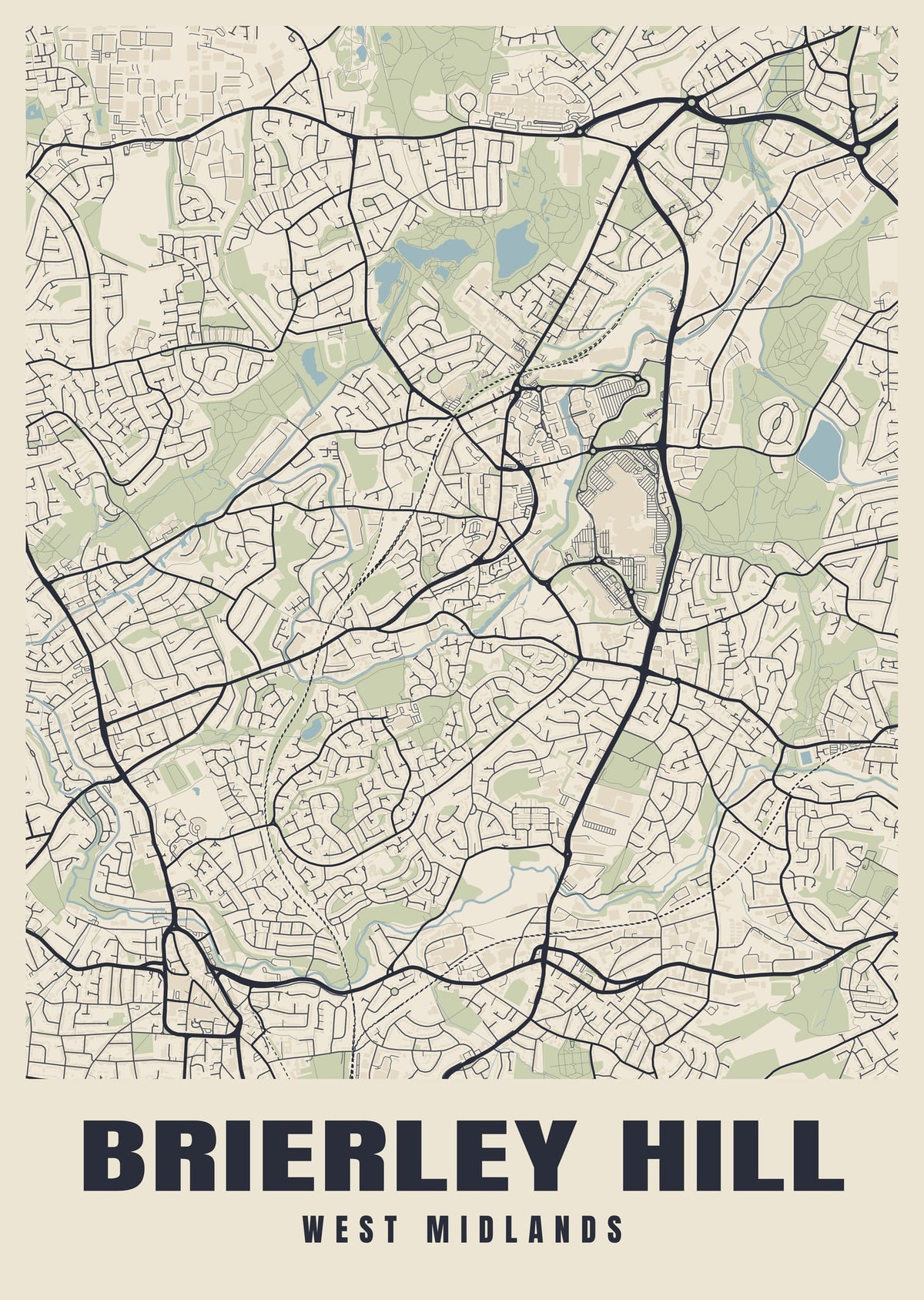 Street map poster of Brierley Hill, West Midlands