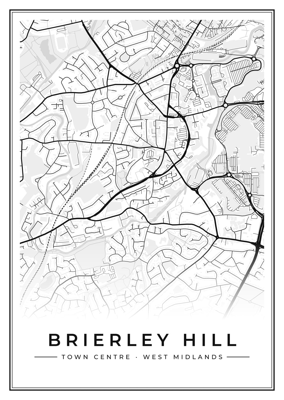 Street map poster of Brierley Hill town centre, West Midlands