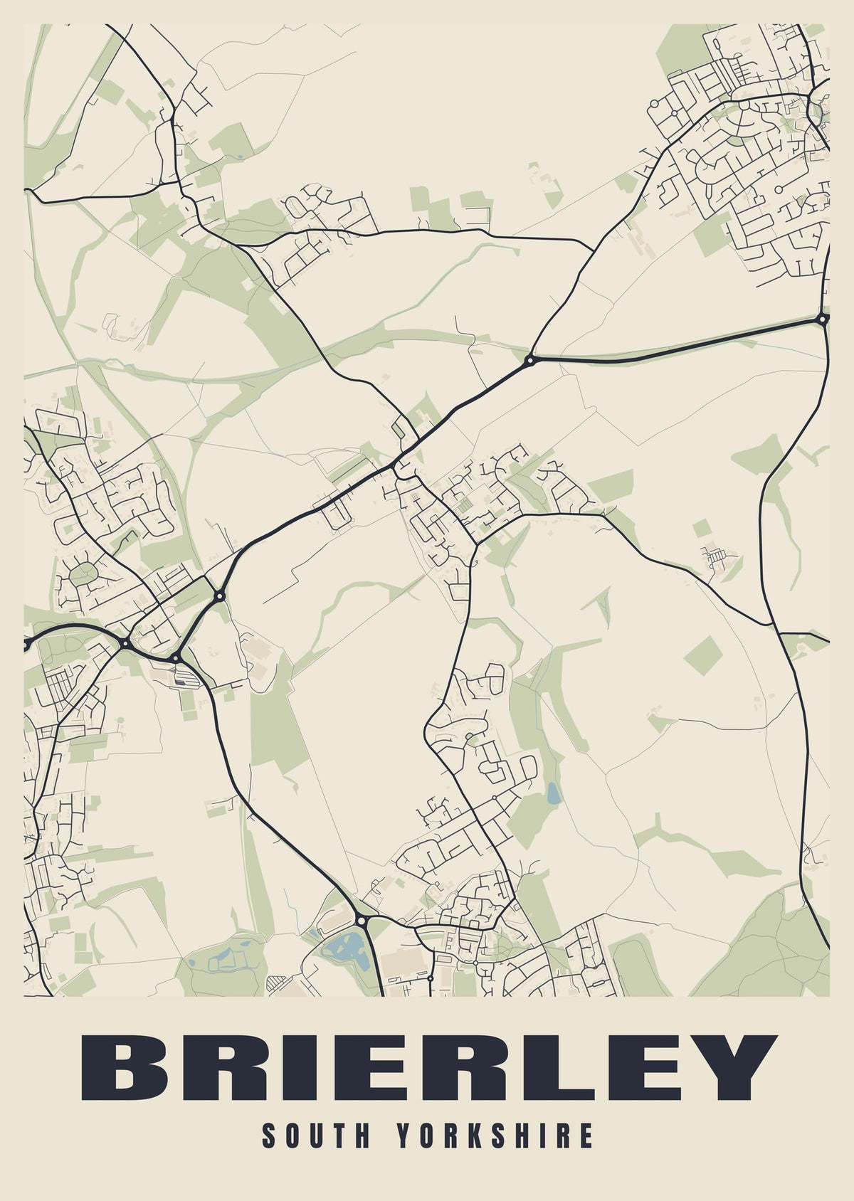 Street map poster of Brierley, South Yorkshire