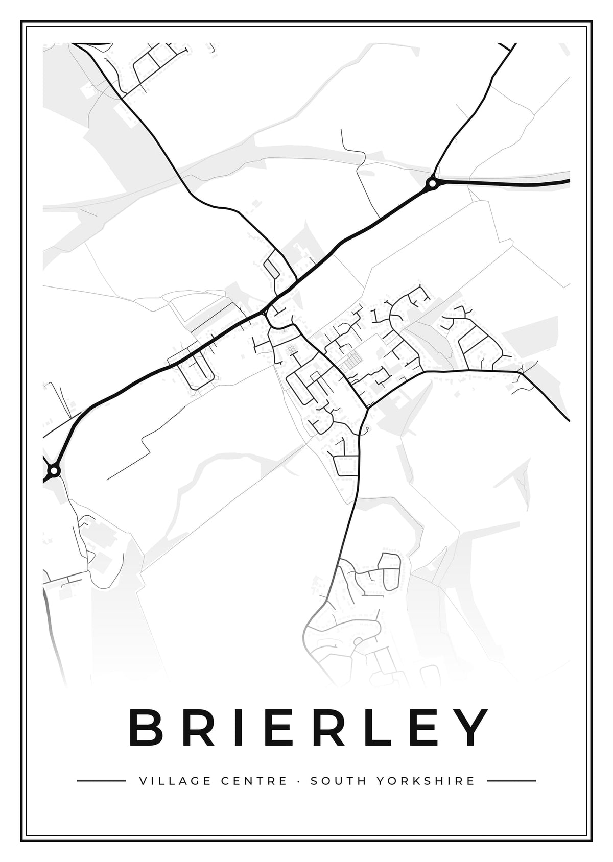 Street map poster of Brierley village centre, South Yorkshire