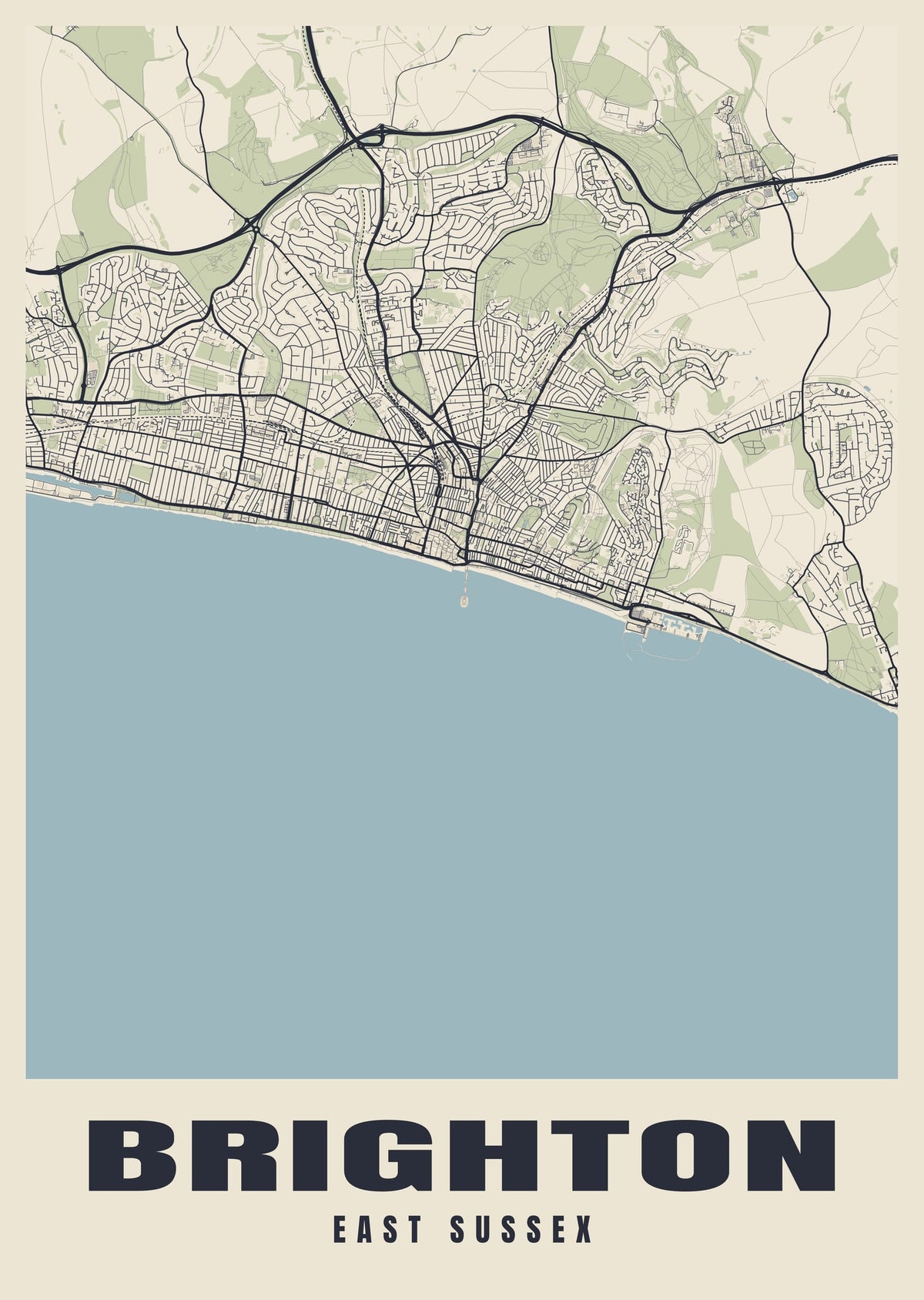 Street map poster of Brighton, East Sussex