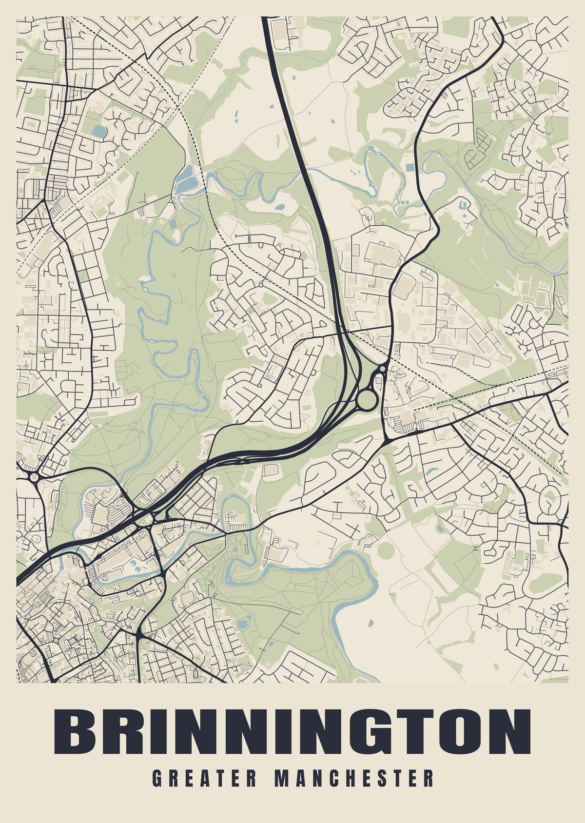 Street map poster of Brinnington, Greater Manchester