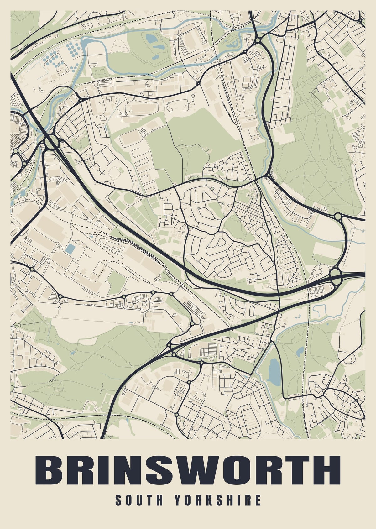 Street map poster of Brinsworth, South Yorkshire