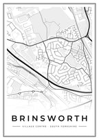 Street map poster of Brinsworth village centre, South Yorkshire