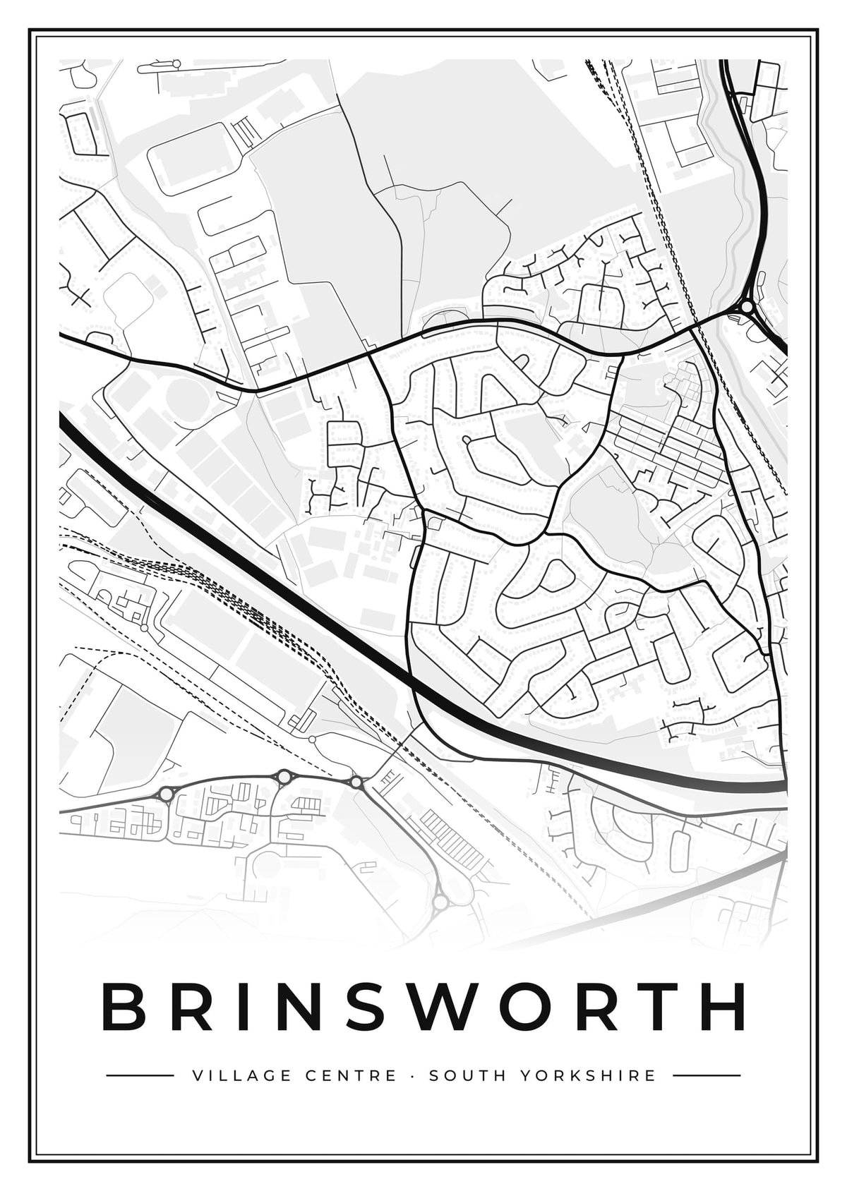 Street map poster of Brinsworth village centre, South Yorkshire