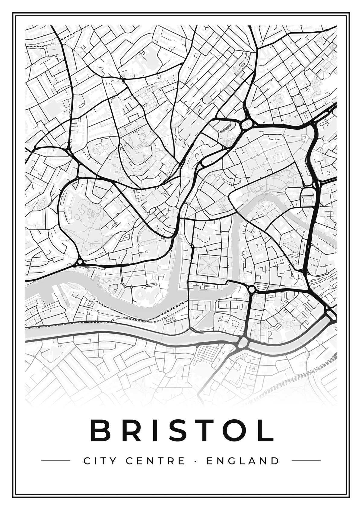 Street map poster of Bristol city centre, England