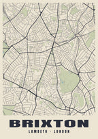 Heritage street map poster of Brixton, Lambeth, London