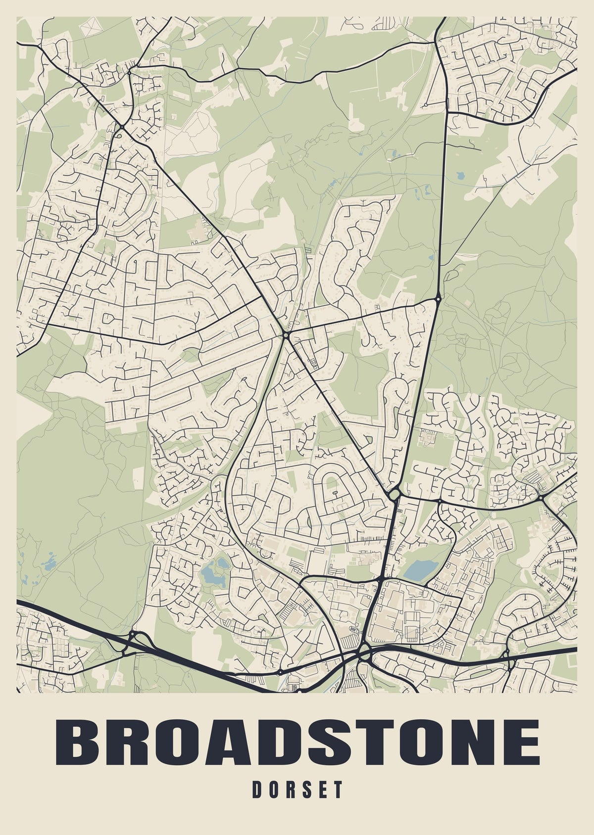 Street map poster of Broadstone, Dorset