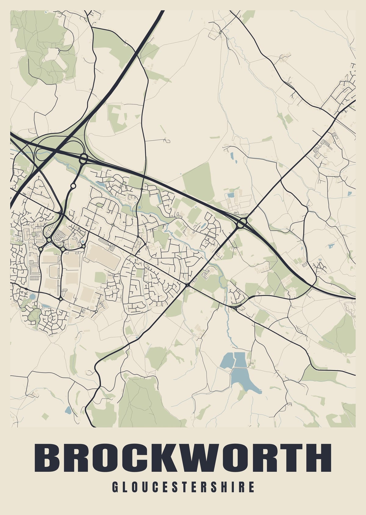 Street map poster of Brockworth, Gloucestershire