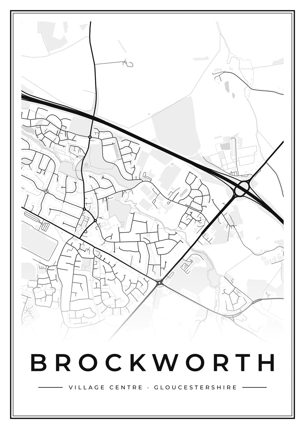 Street map poster of Brockworth village centre, Gloucestershire