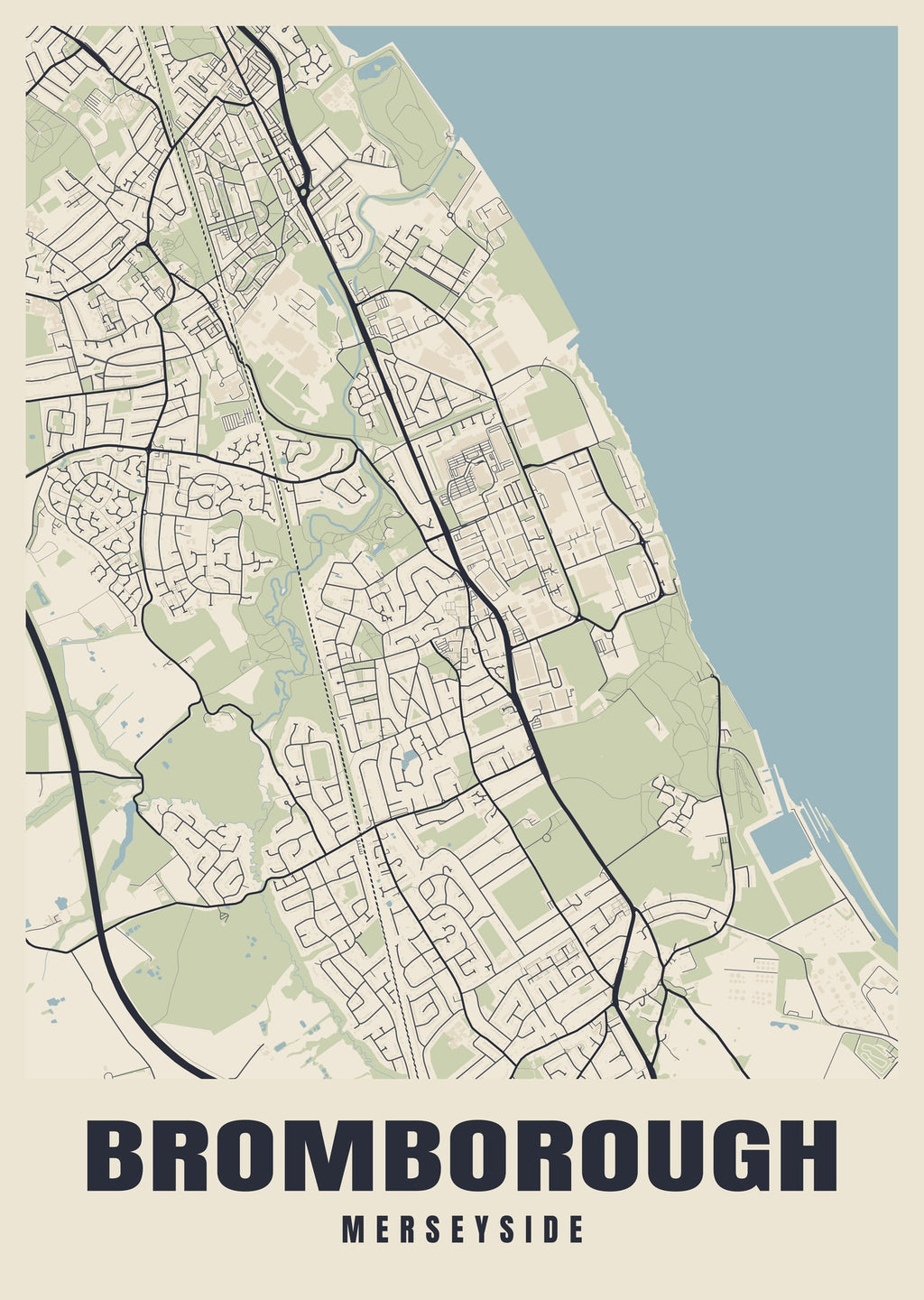 Street map poster of Bromborough, Merseyside