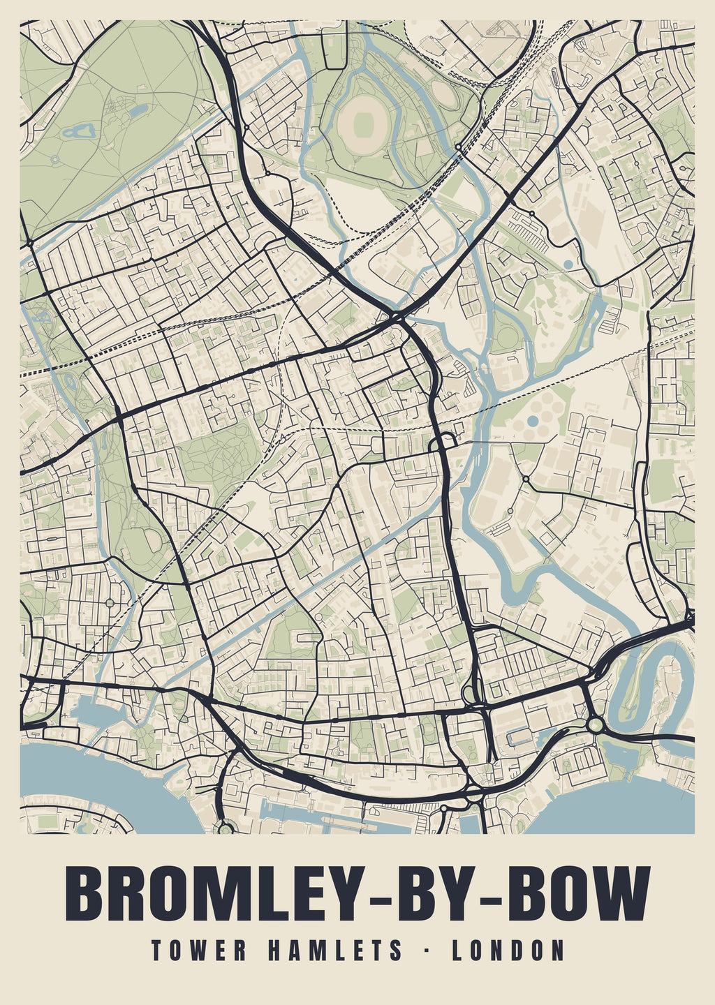 Heritage street map poster of Bromley-by-Bow, Tower Hamlets, London