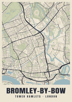 Heritage street map poster of Bromley-by-Bow, Tower Hamlets, London