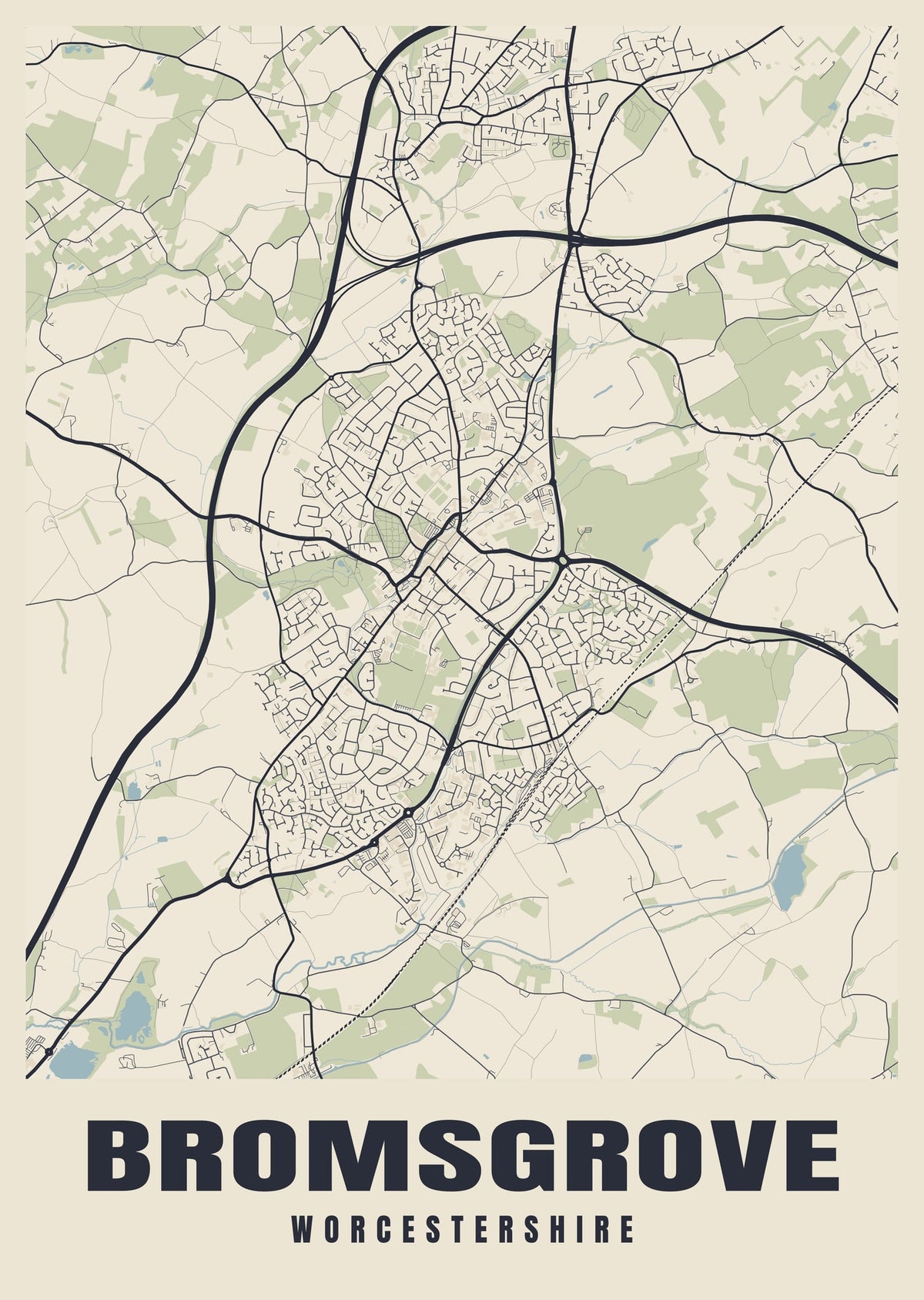 Street map poster of Bromsgrove, Worcestershire
