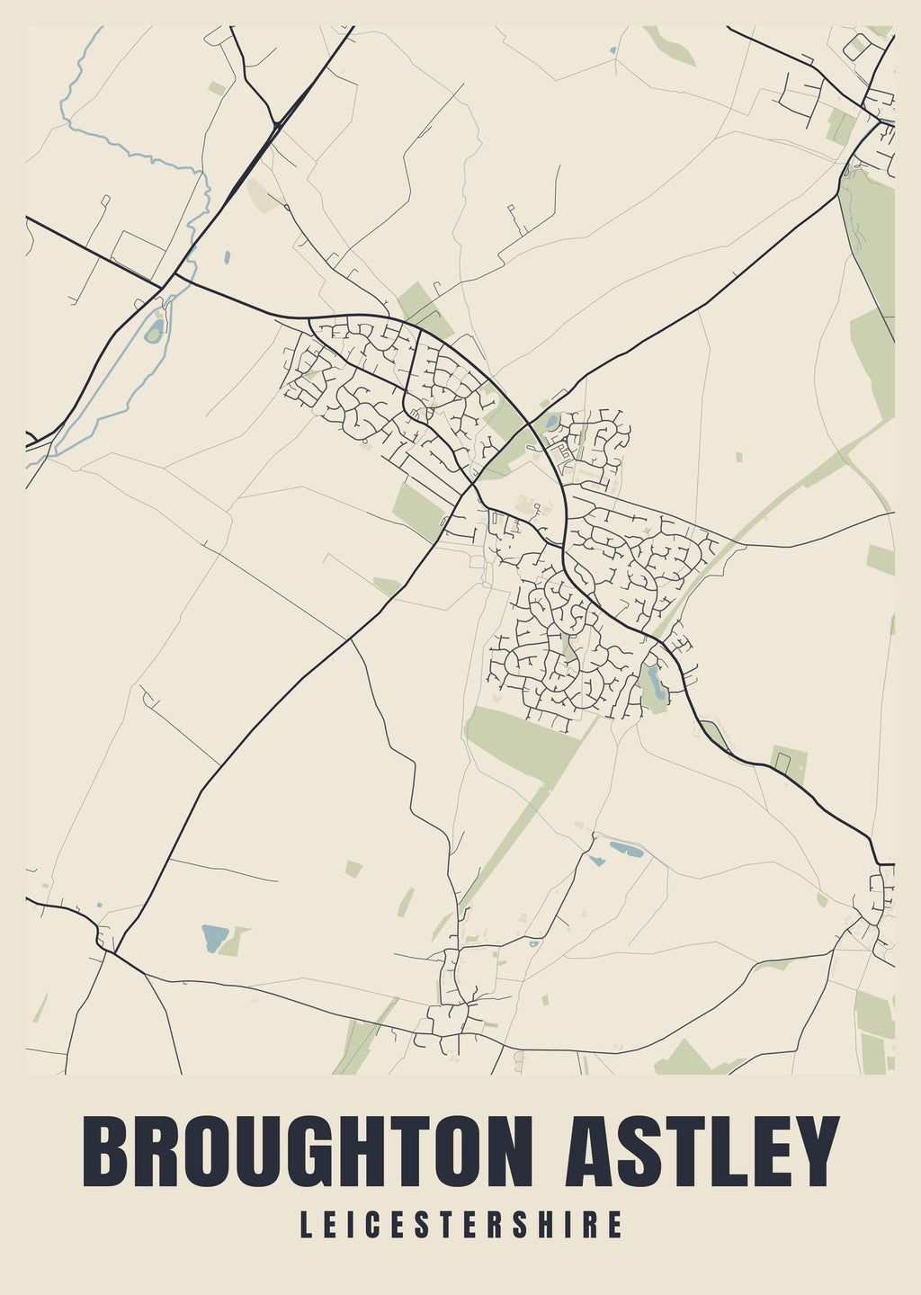 Street map poster of Broughton Astley, Leicestershire