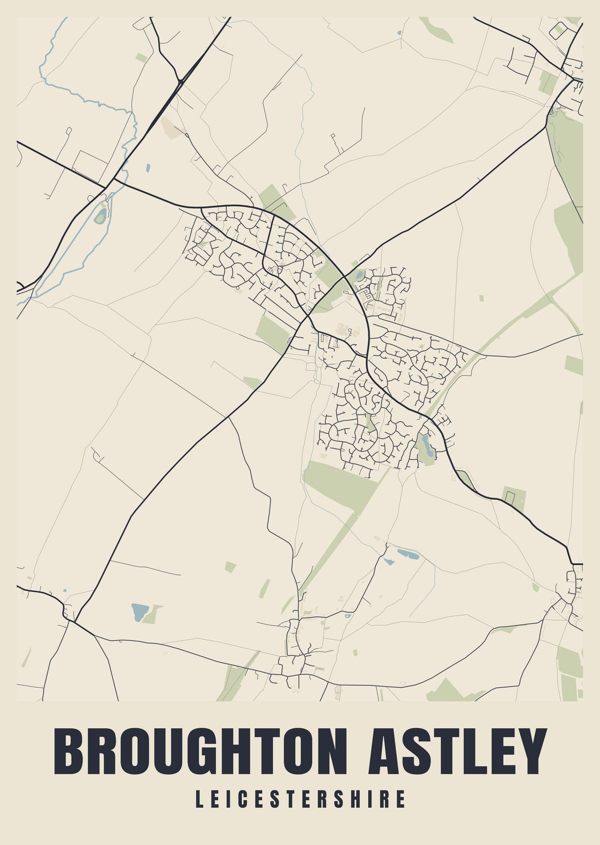 Street map poster of Broughton Astley, Leicestershire