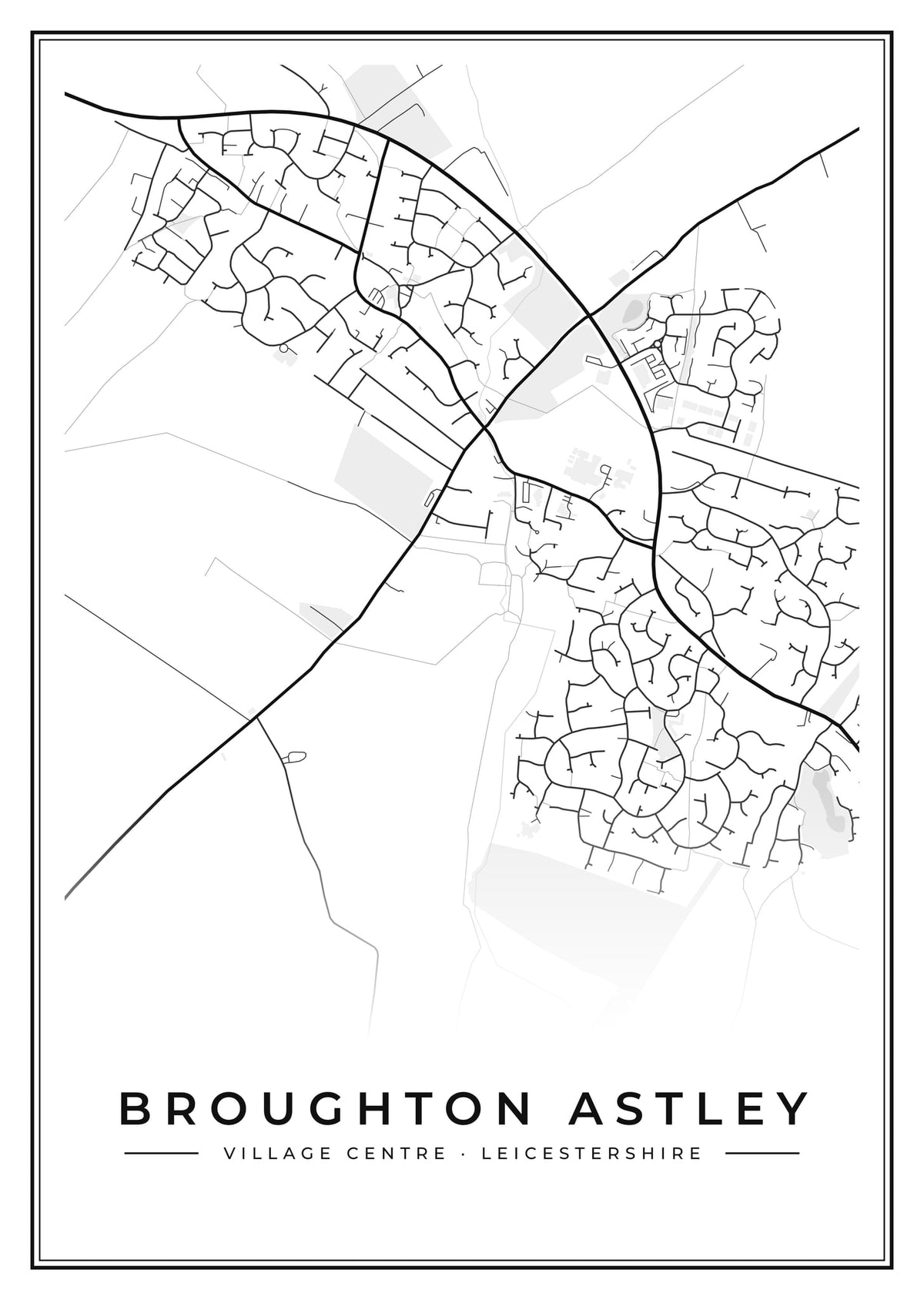 Street map poster of Broughton Astley village centre, Leicestershire