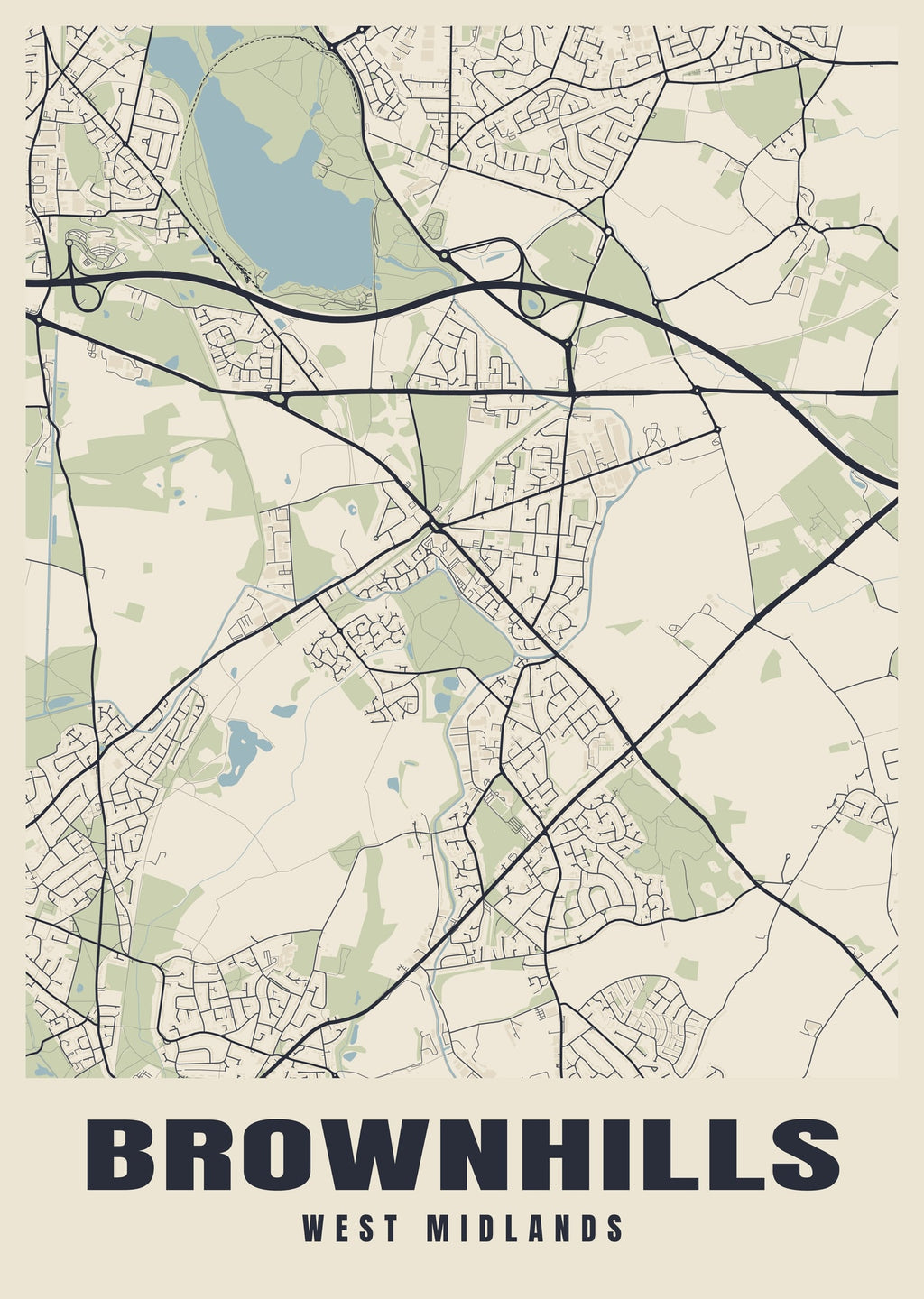Street map poster of Brownhills, West Midlands