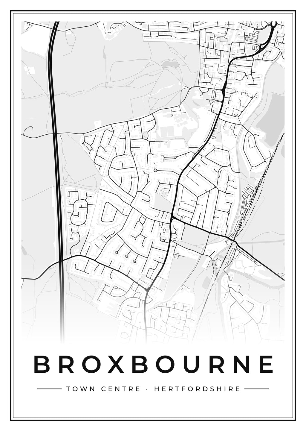 Street map poster of Broxbourne town centre, Hertfordshire