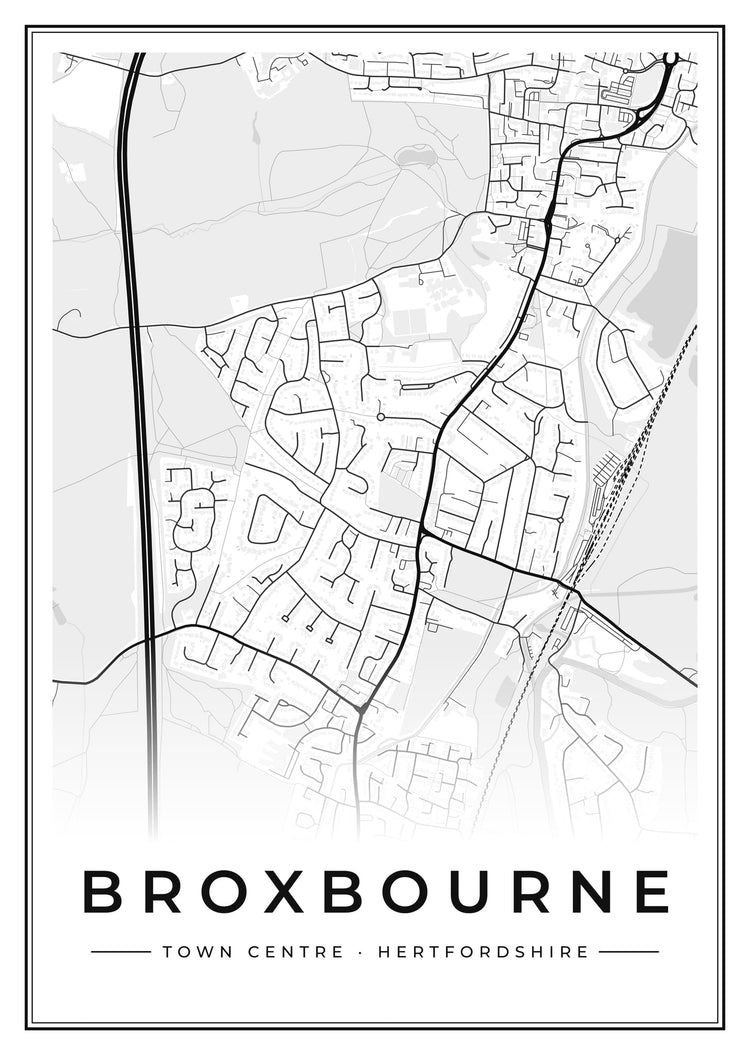 Broxbourne Town Centre Street Map Poster