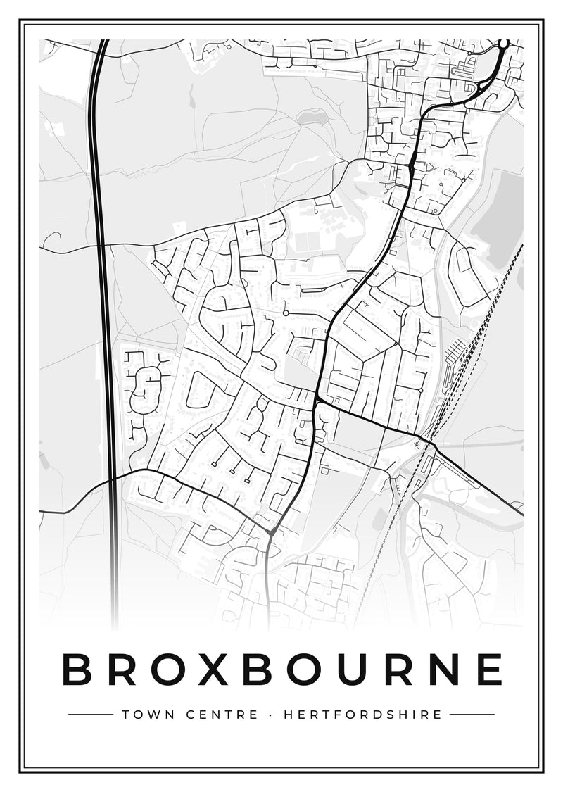 Broxbourne Town Centre Street Map Poster