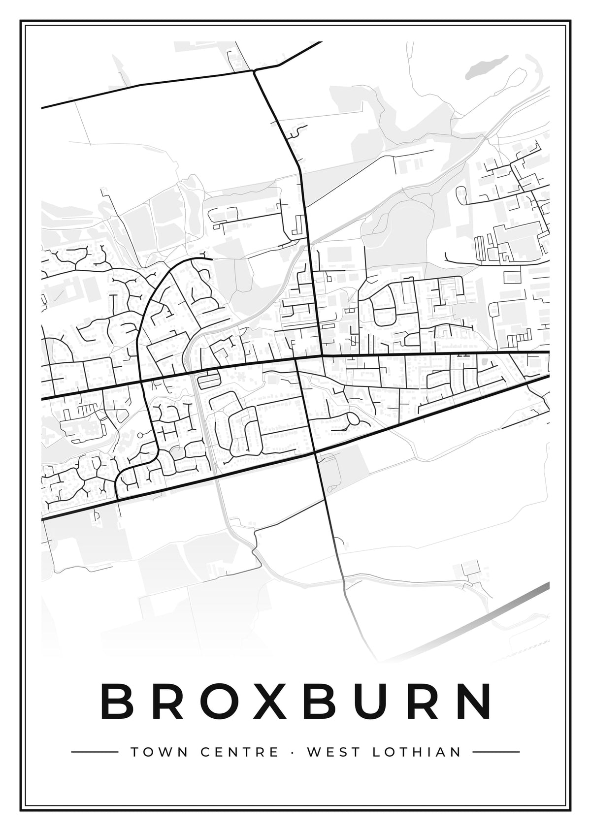 Street map poster of Broxburn town centre, West Lothian