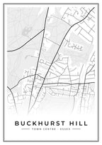 Street map poster of Buckhurst Hill town centre, Essex