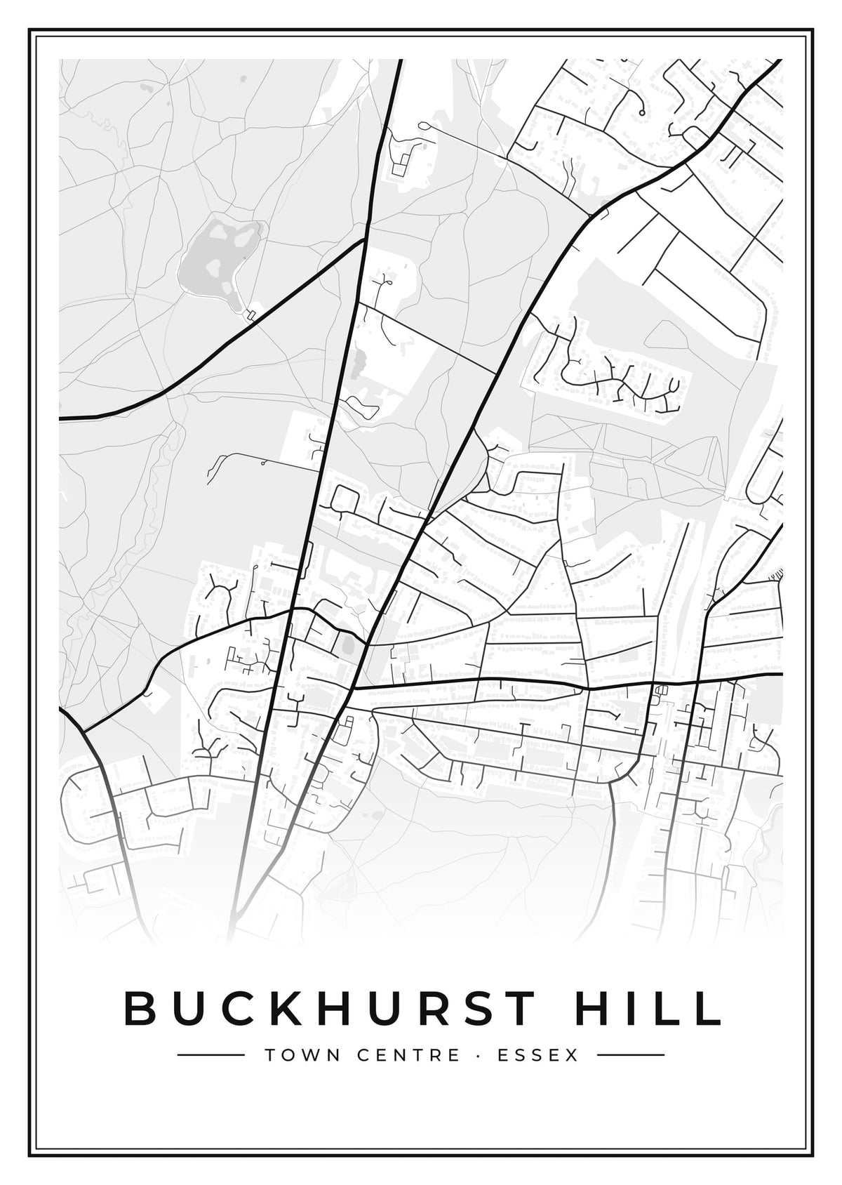 Street map poster of Buckhurst Hill town centre, Essex