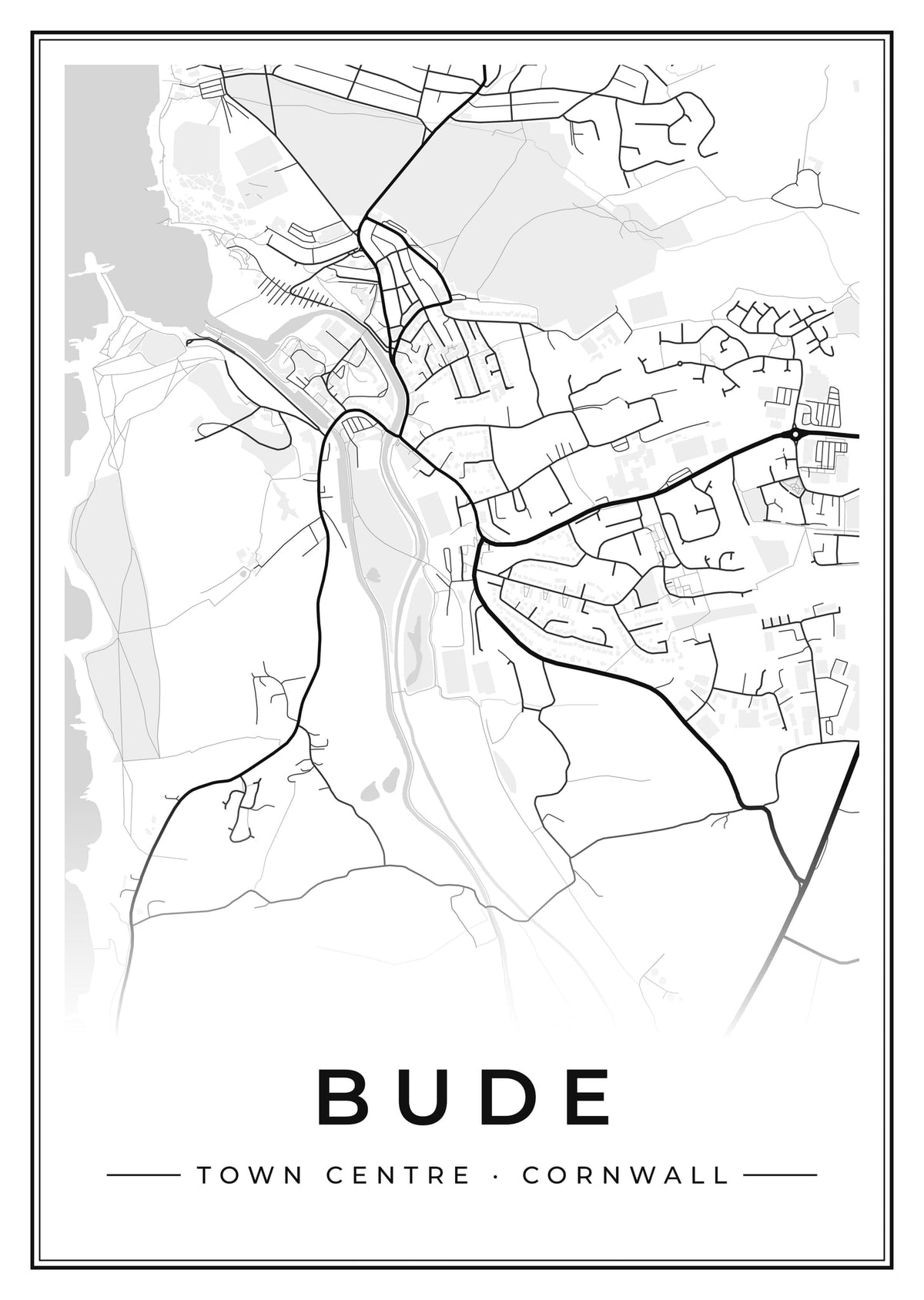 Street map poster of Bude town centre, Cornwall